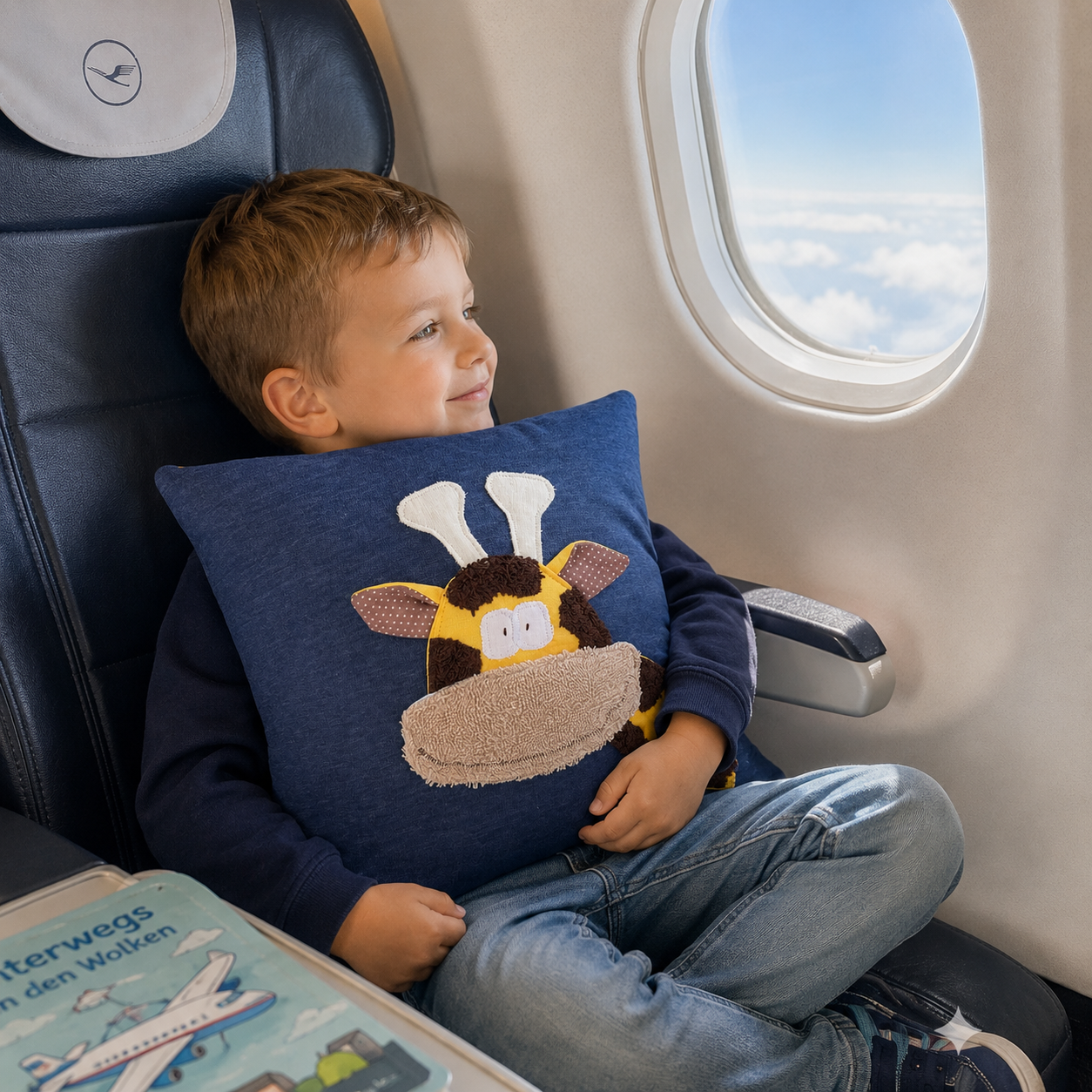 KINDERKISSEN Giraffe | Handgemachtes Reisekissen für Kinder 30x30