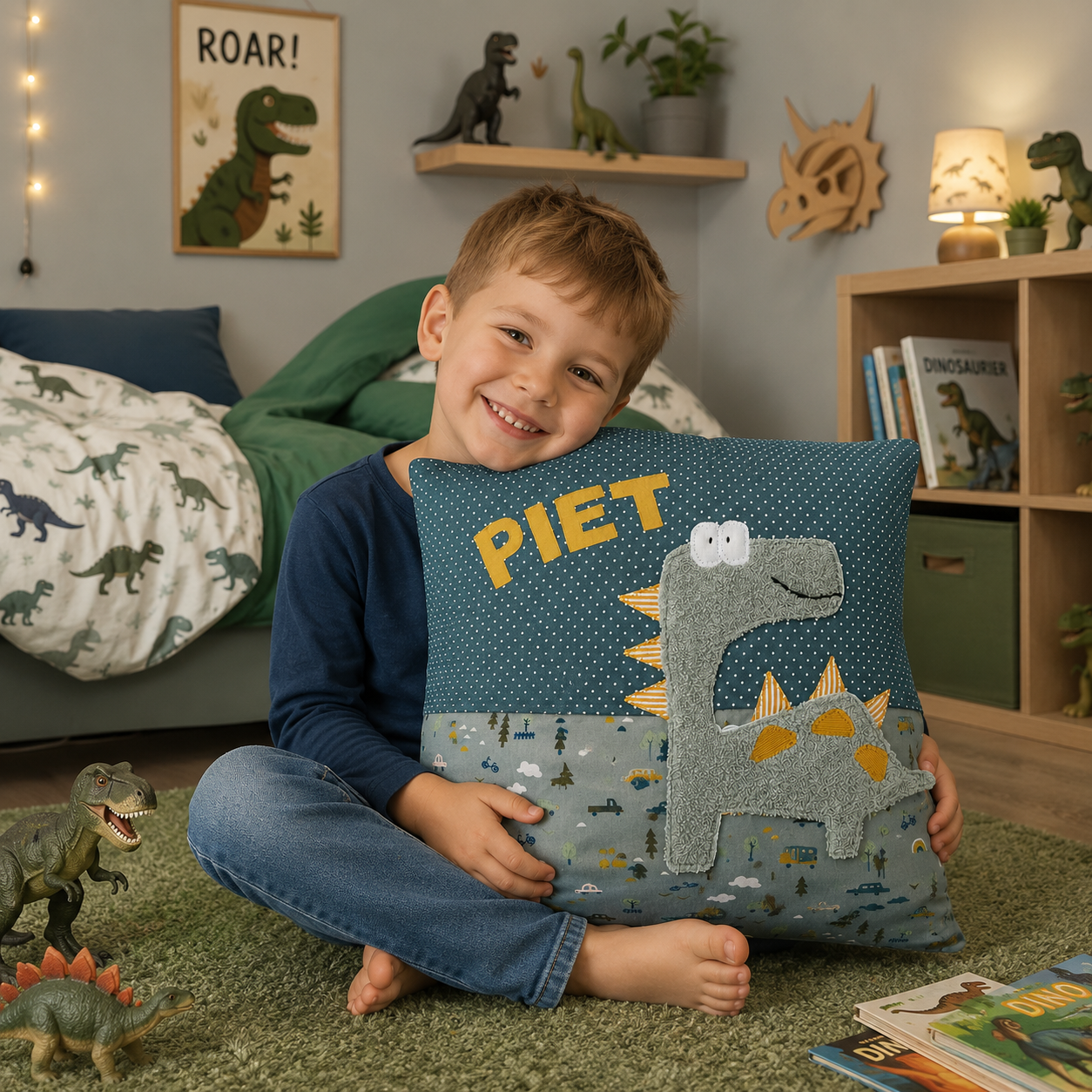 Dino Kuschelkissen für Jungen personalisiert mit Namen