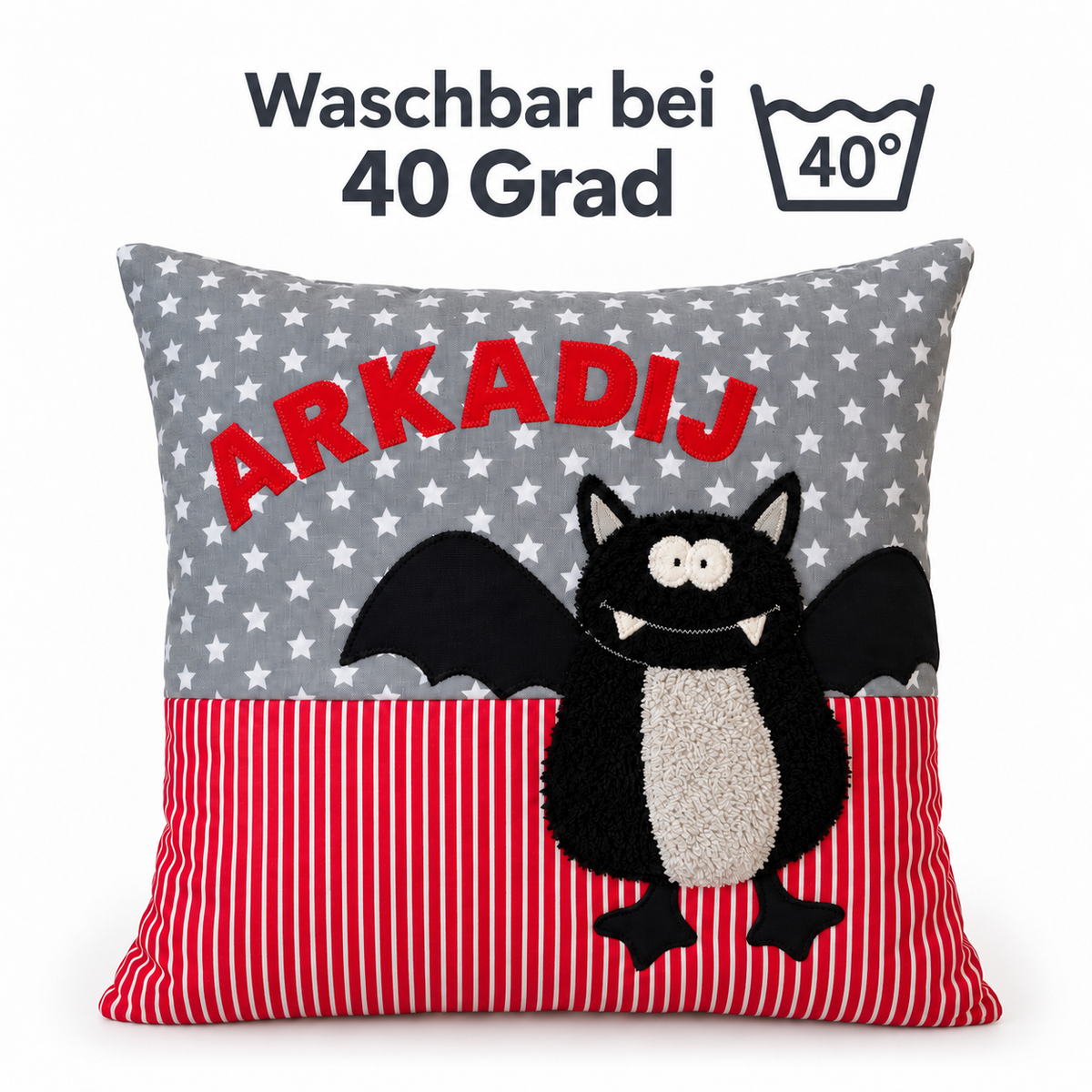 Personalisiertes Kinderkissen Fledermaus mit Namen – 40 × 40 cm