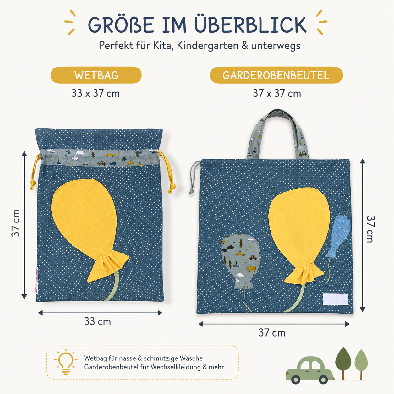 Wetbagset Junge mit Luftballons – Kindergartenset personalisierbar