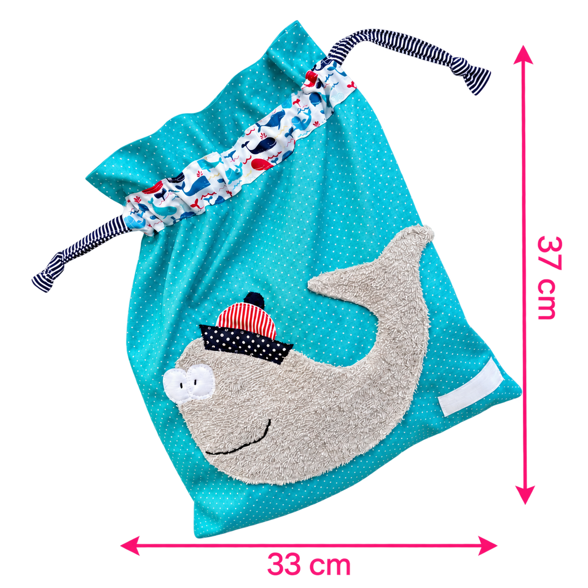 Wetbag mit Wal für Kinder – personalisierbare Nasstasche 33 × 37 cm