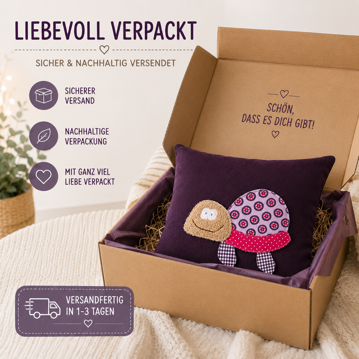 Reisekissen Schildkröte – Kuschelkissen für Kinder unterwegs | 30x30 cm