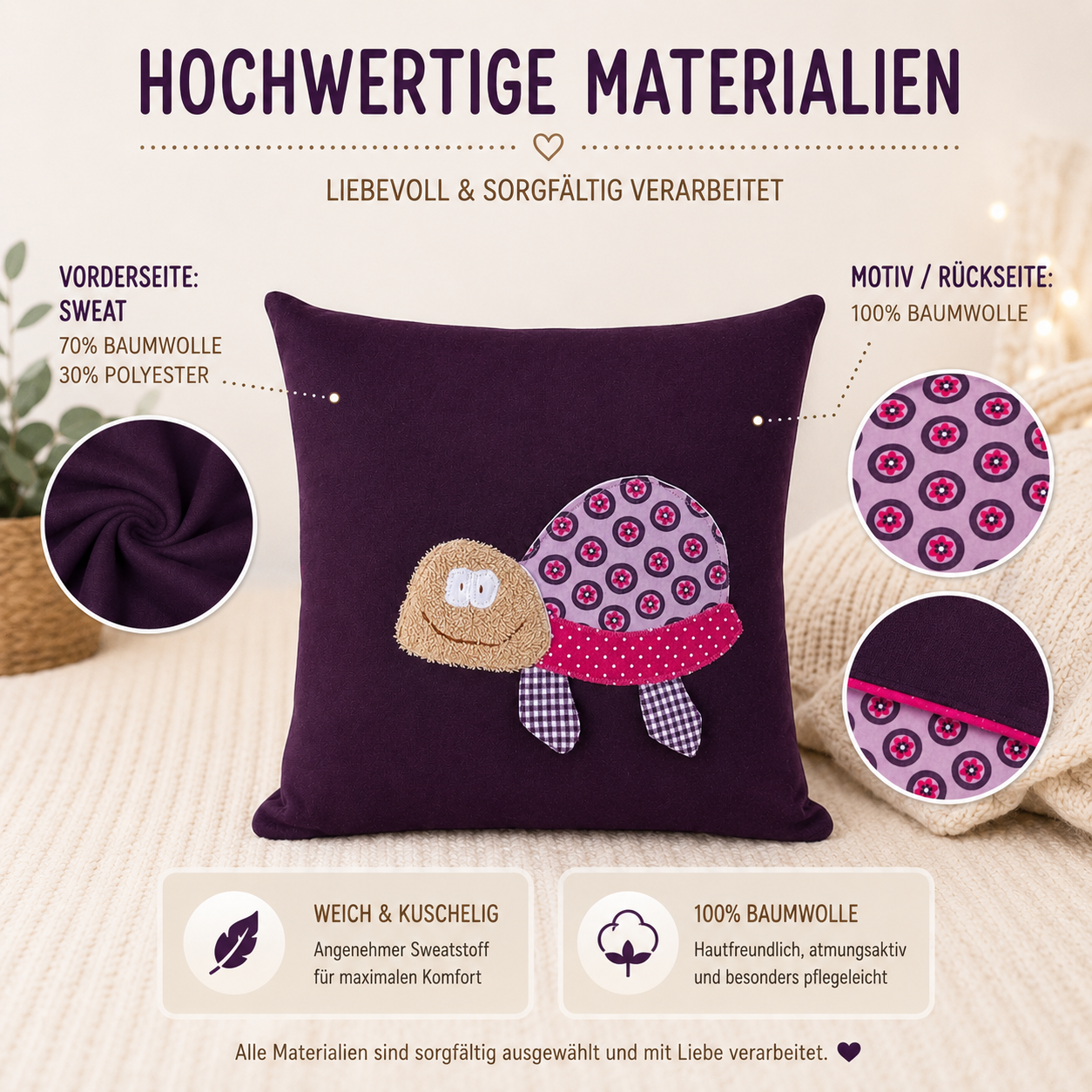 Reisekissen Schildkröte – Kuschelkissen für Kinder unterwegs | 30x30 cm