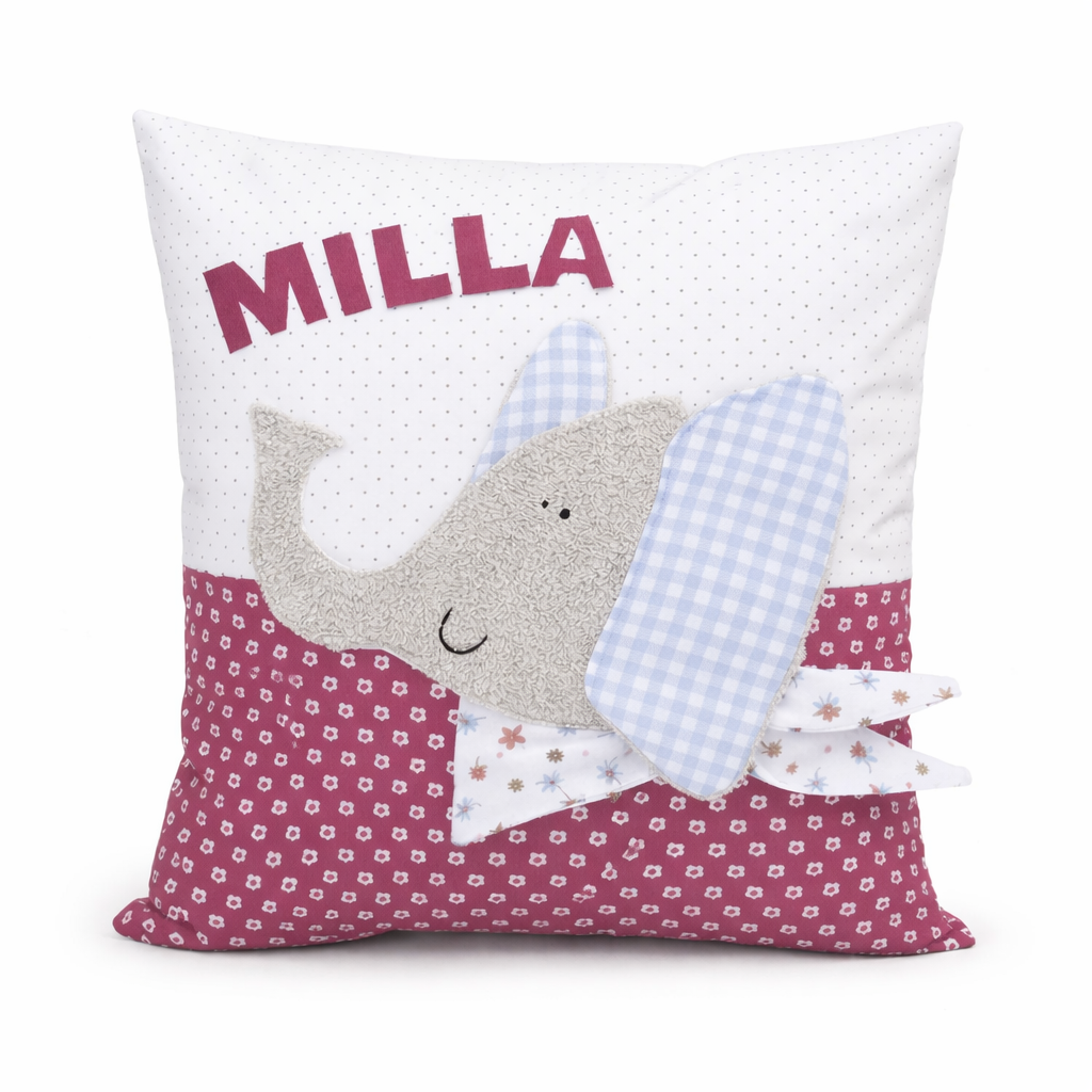 Kissen Elefant – personalisiert mit Namen | Handgenähtes Kinderkissen 40×40
