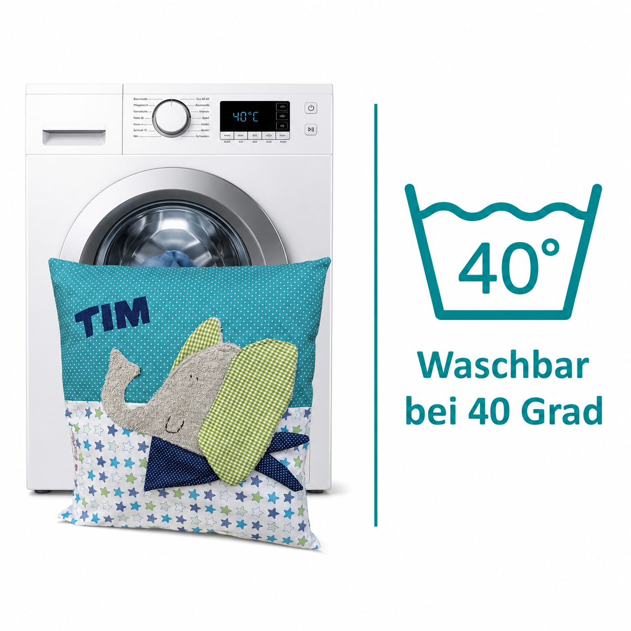 Kissen Elefant – personalisiert mit Namen | Handgenähtes Kinderkissen 40×40