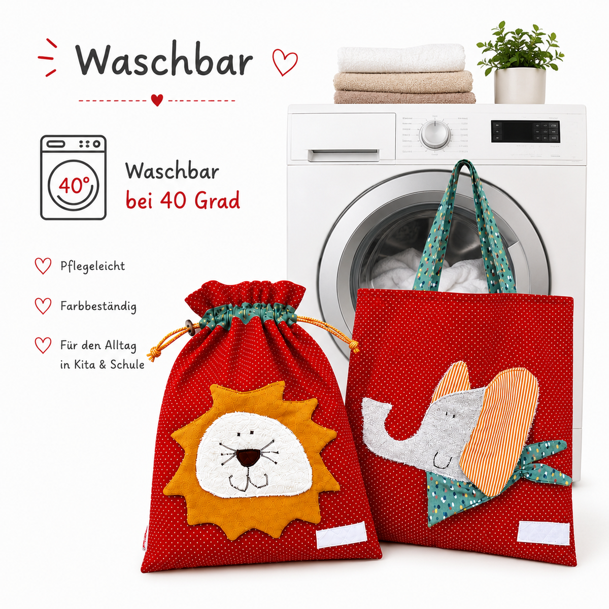Wetbagset Junge Löwe & Elefant – personalisiertes Kindergartenset