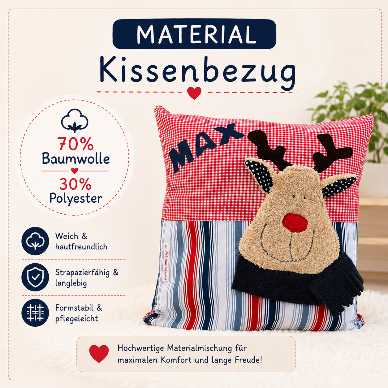 Personalisiertes Kissen Elch – Weihnachtskissen für Kinder