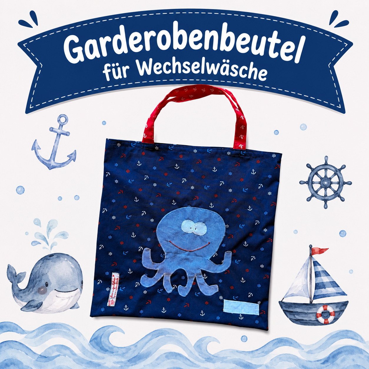 Wetbagset Wal & Tintenfisch | KitaSet mit Wetbag & Garderobenbeutel | personalisierbar