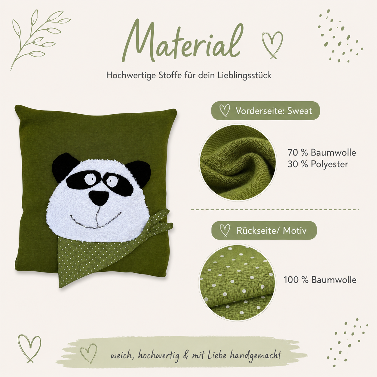 Reisekissen für Kinder Panda 30x30 – Handgemachtes Kuschelkissen