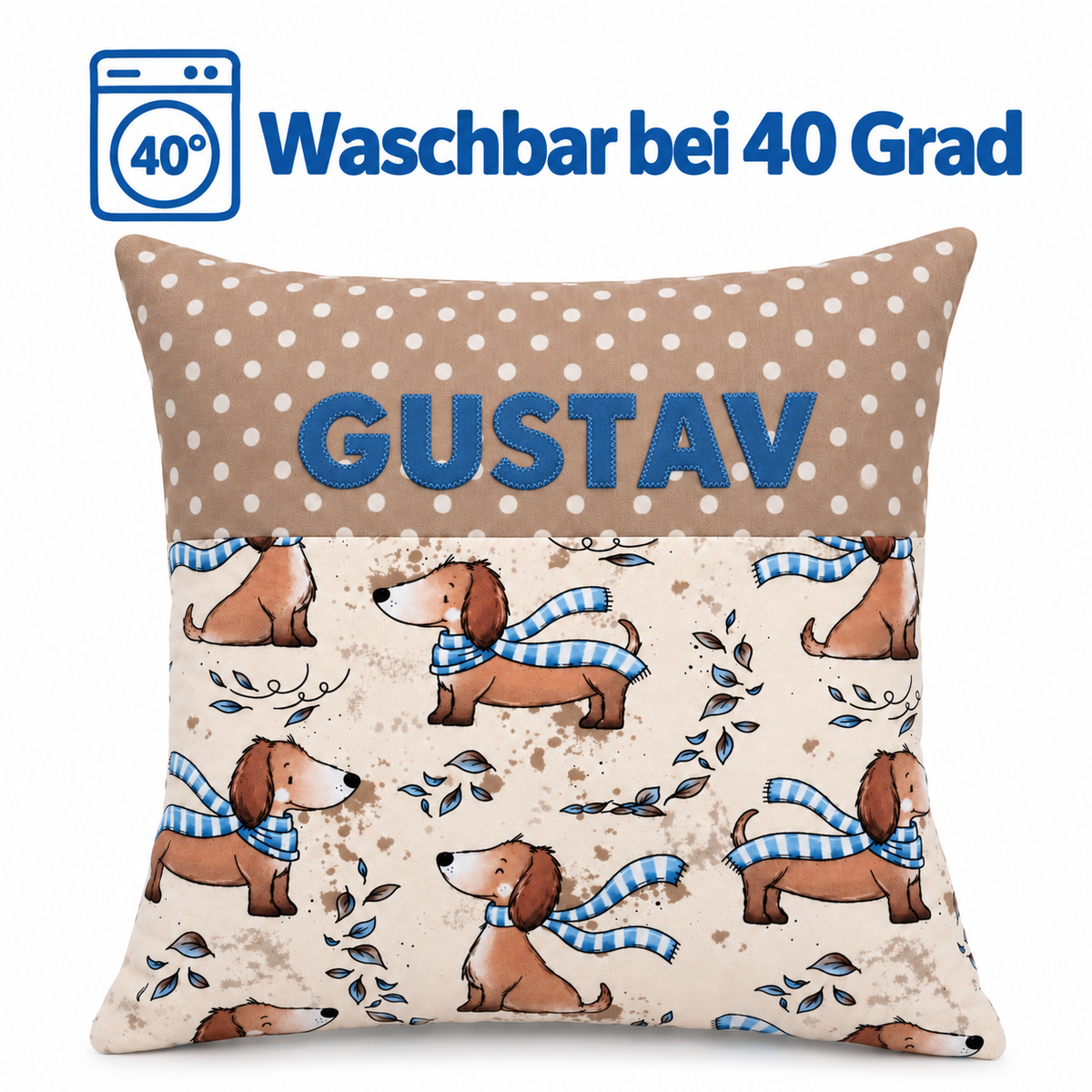 Dackelkissen mit Namen 40 × 40 cm – Geschenk für deinen Enkel