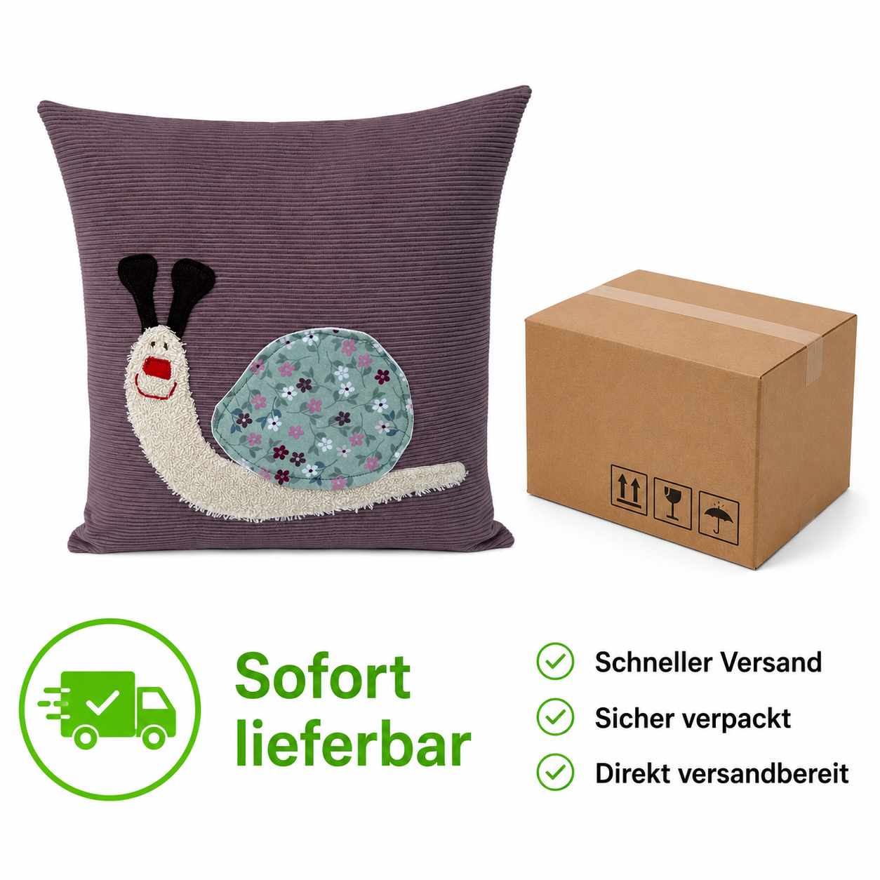 Reisekissen für Kinder Schnecke | Kinderkissen für Auto & Urlaub | Geschenk zum ersten Geburtstag