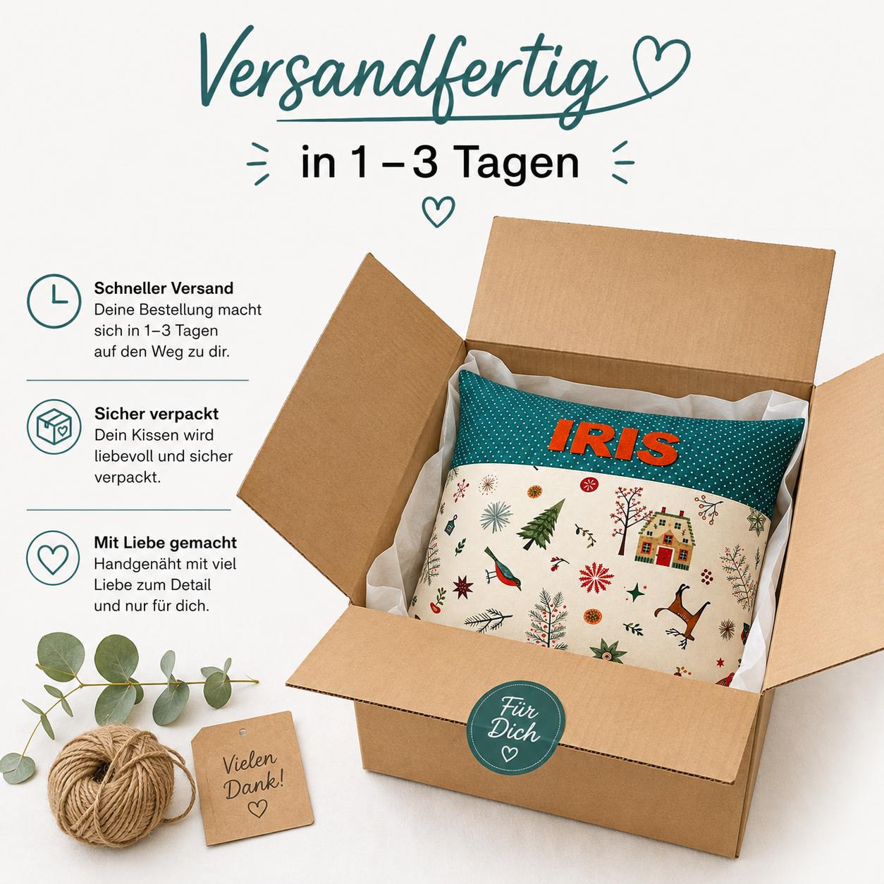 Personalisiertes Weihnachtskissen mit Namen – Geschenk für Frauen
