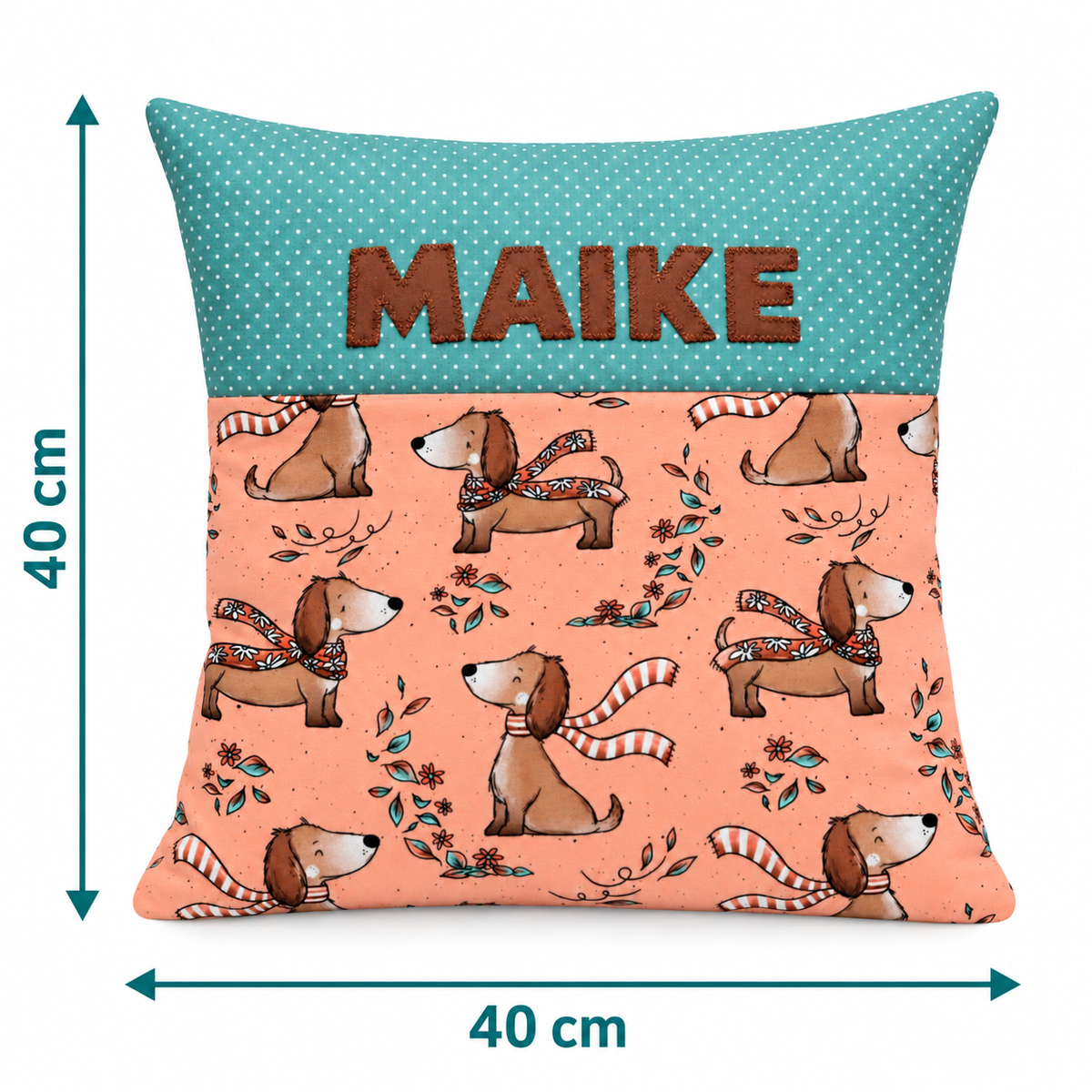 Personalisiertes Dackelkissen für Mädchen mit Wunschname – 40 × 40 cm