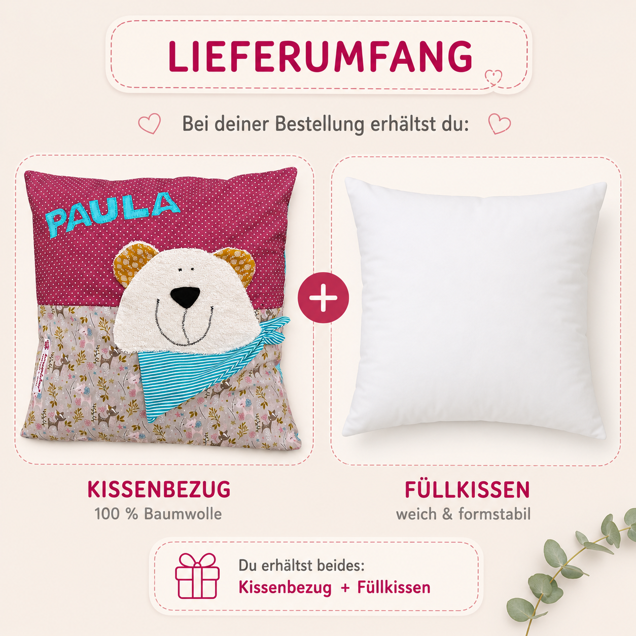 Personalisiertes Kissen Eisbär – Weihnachtsgeschenk für Mädchen