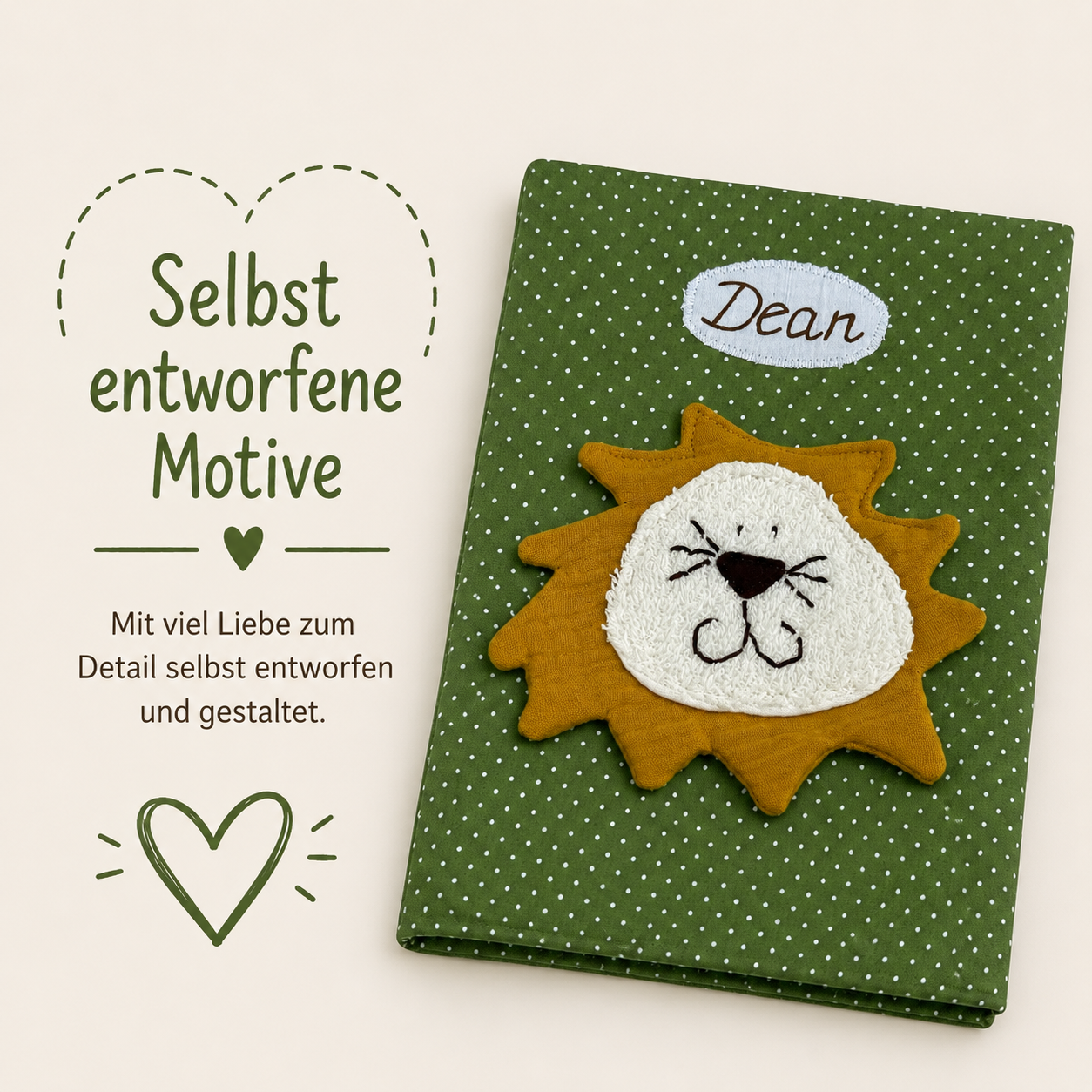 U-Heft Hülle Löwe mit Name – Kinderuntersuchungsheft aus Baumwolle | Personalisiertes Babygeschenk