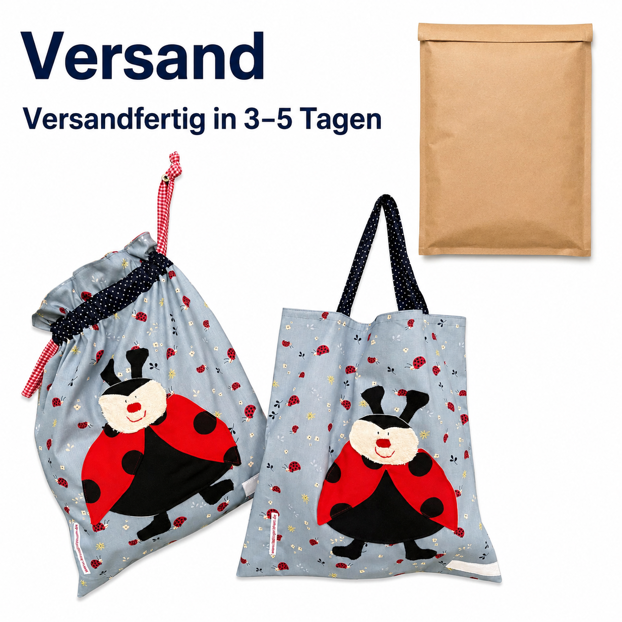 Wetbagset Mädchen Marienkäfer – Nasstasche & Garderobenbeutel personalisiert