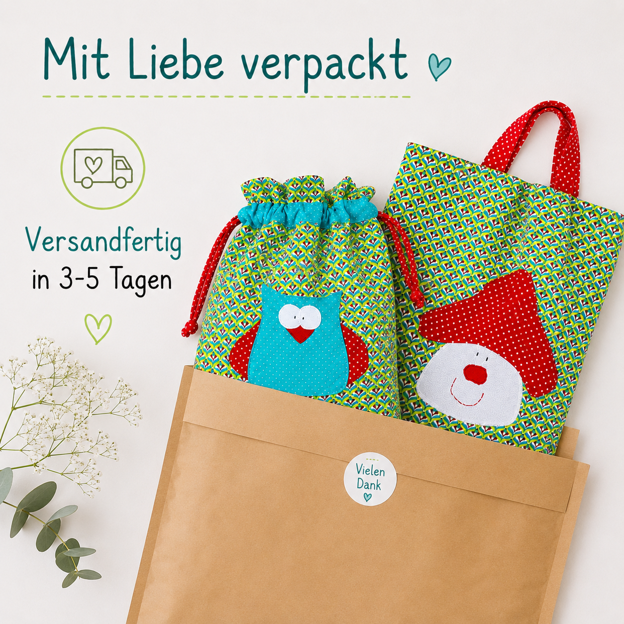 Personalisiertes KitaSet Eule – Wetbagset & Kindertasche für die Eingewöhnung Kita