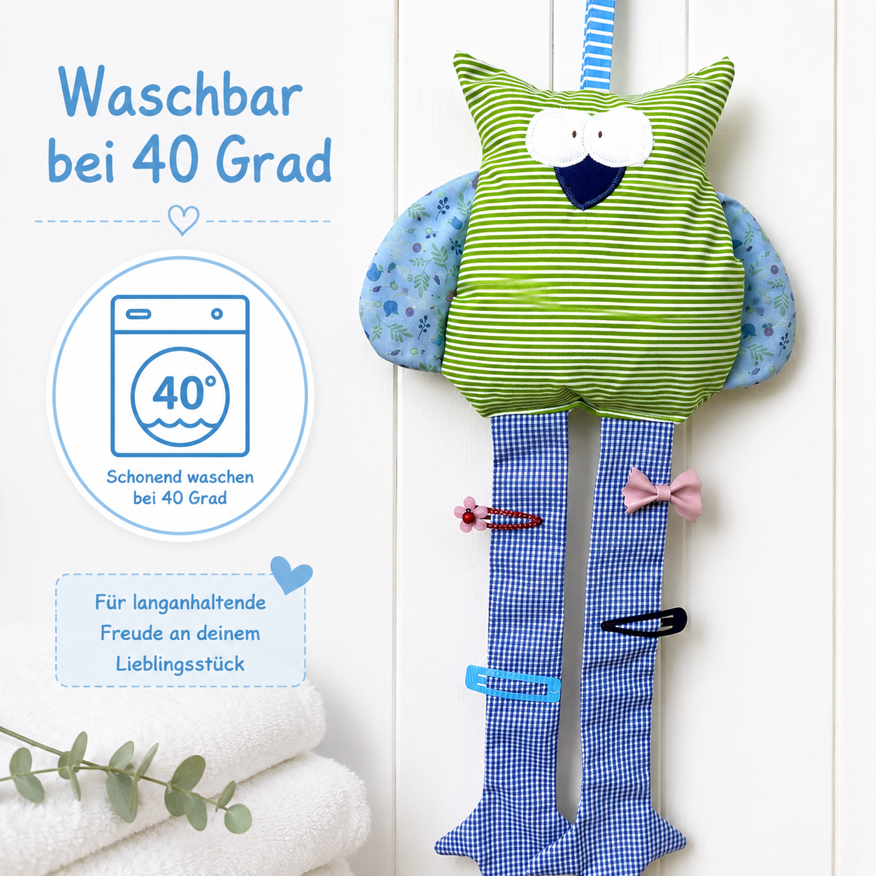 Haarspangenhalter Eule grün – Handmade & dekorativ für Kinderzimmer