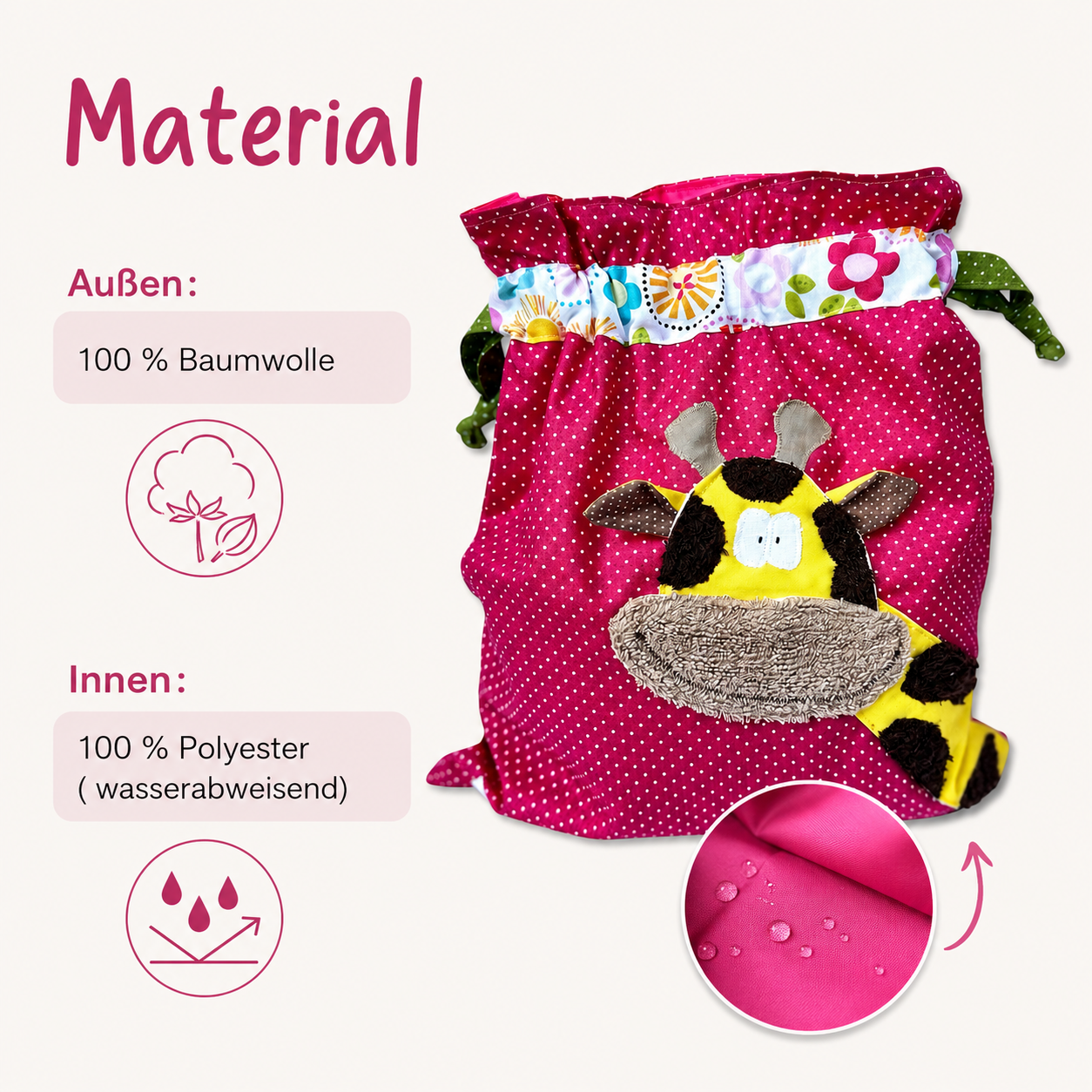 Wetbag Pink mit Giraffe – Nasstasche für Kindergarten & unterwegs
