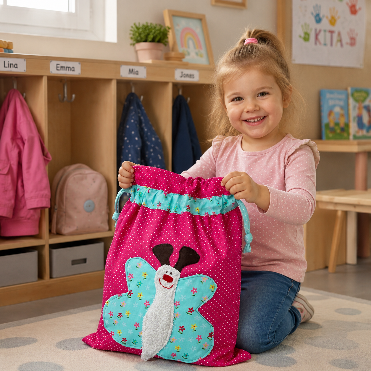 Nasstasche Schmetterling | Wetbag pink für Kita & Schwimmen | Geschenkideen erster Geburtstag