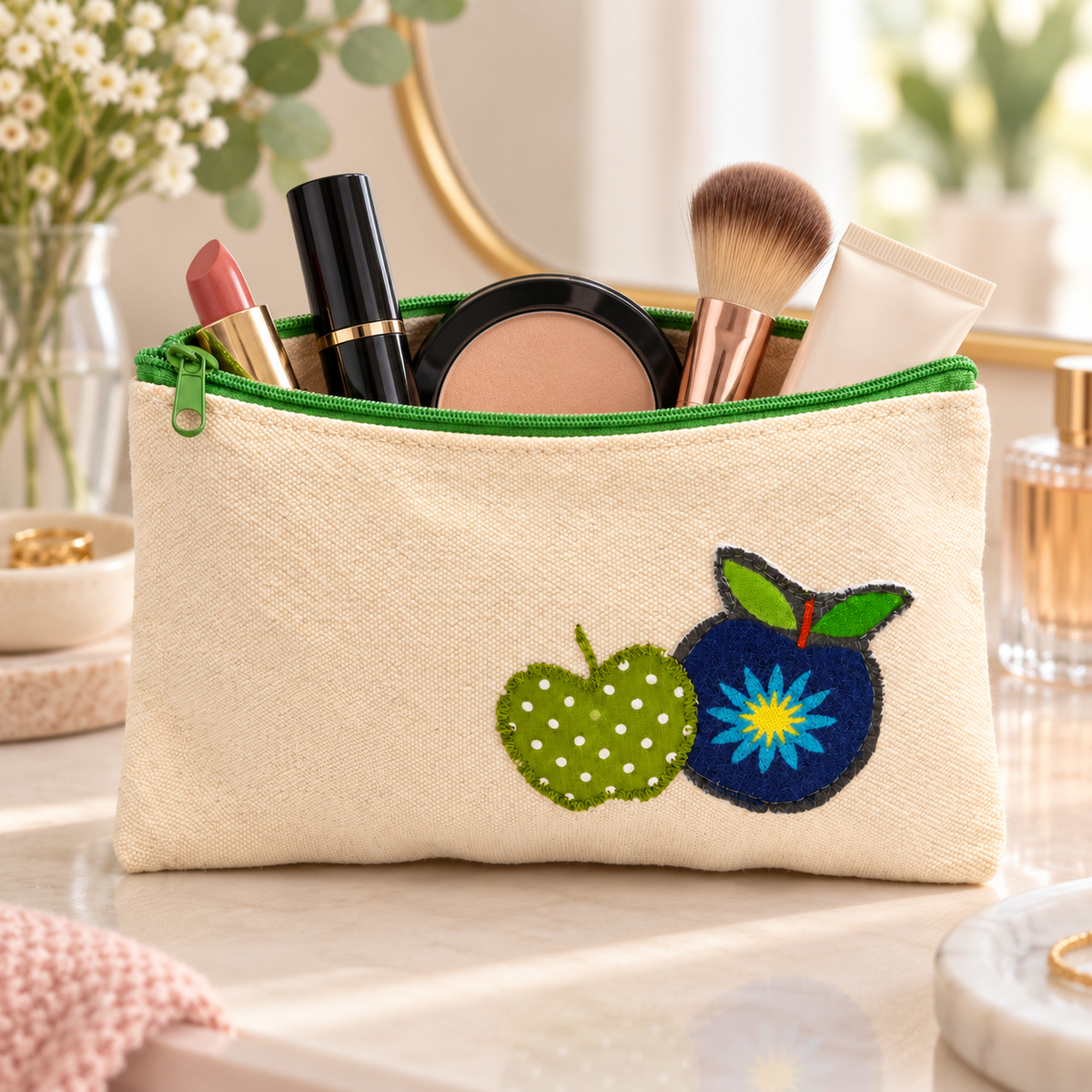 Binden- und Tampontasche mit Obstmotiv