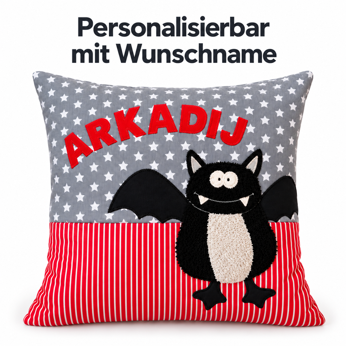 Personalisiertes Kinderkissen Fledermaus mit Namen – 40 × 40 cm