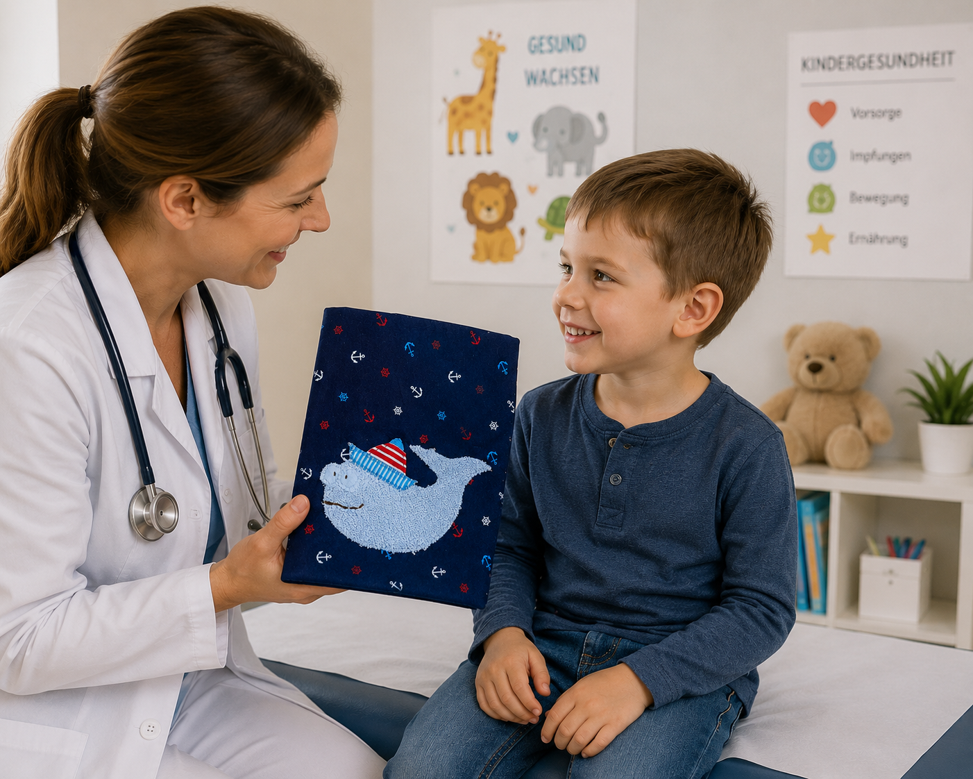 Handgemachte U-Heft-Hülle “Wal” – personalisierbar & maritim süß