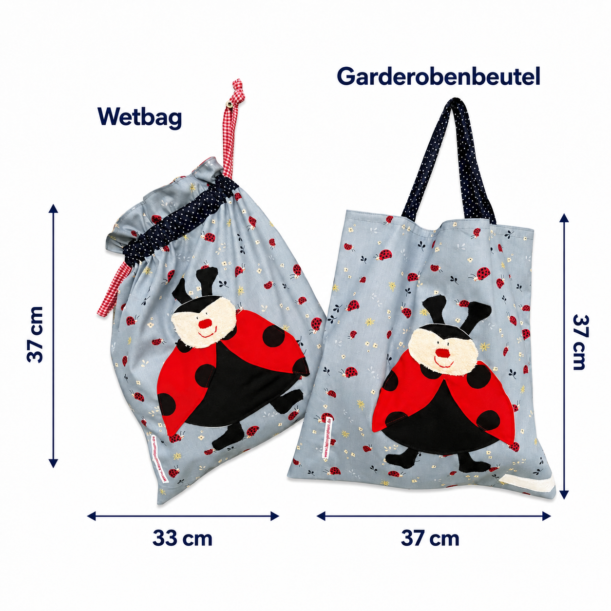 Wetbagset Mädchen Marienkäfer – Nasstasche & Garderobenbeutel personalisiert