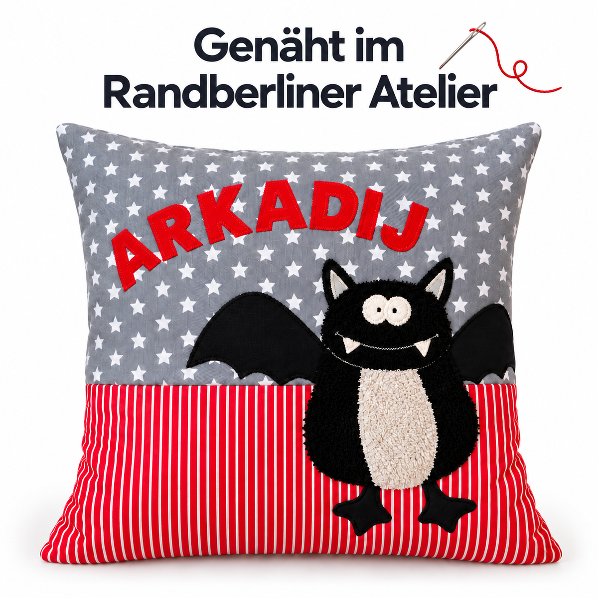Personalisiertes Kinderkissen Fledermaus mit Namen – 40 × 40 cm