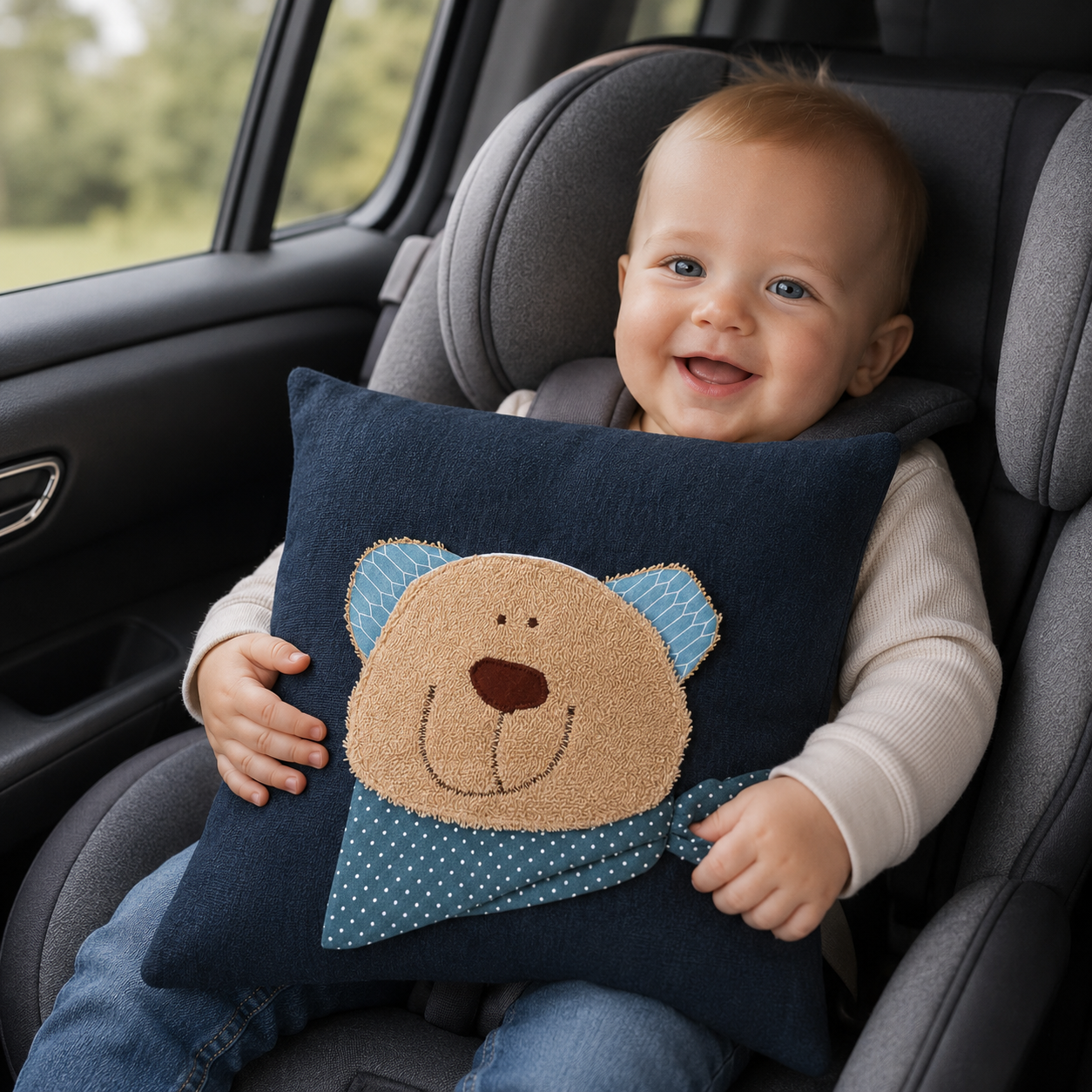 Reisekissen Bär für Kinder – Handgemachtes Kuschelkissen 30x30 cm