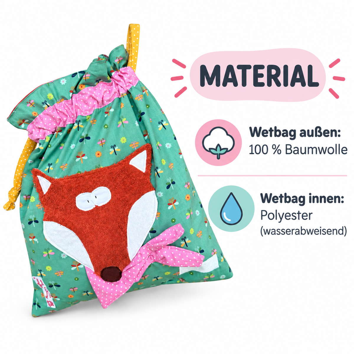 Wetbag für Stoffwindeln mit Fuchs – personalisierbar