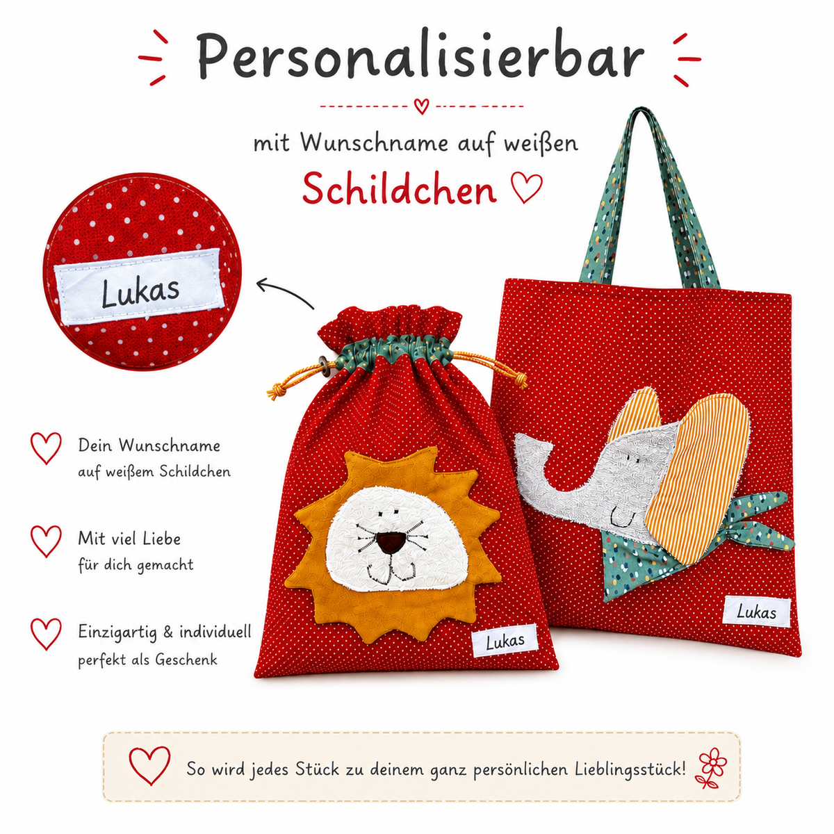 Wetbagset Junge Löwe & Elefant – personalisiertes Kindergartenset
