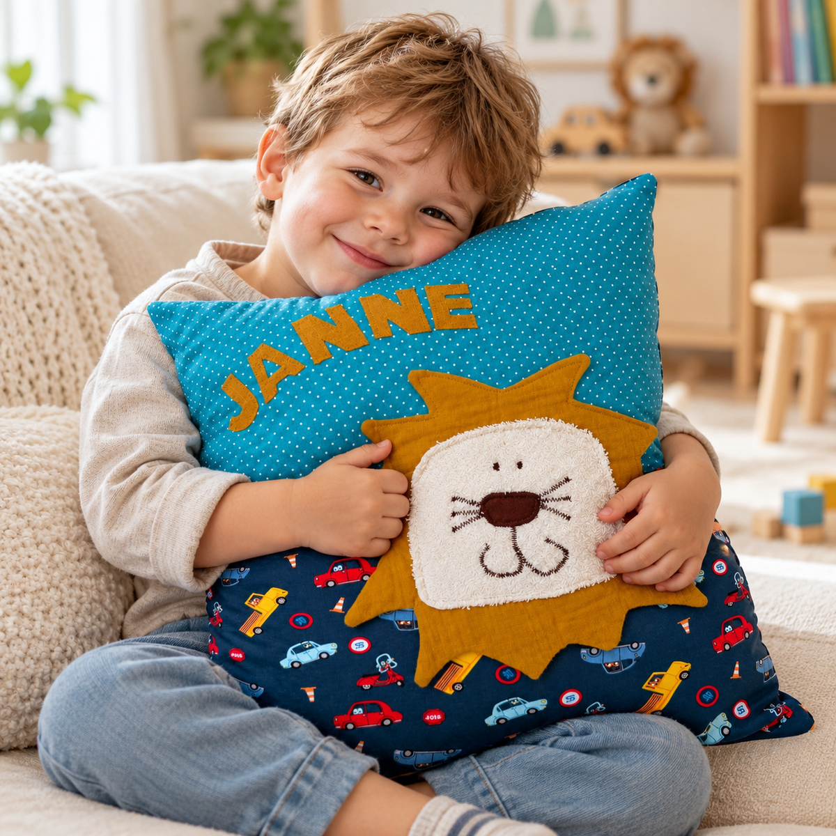 Personalisiertes Kinderkissen Löwe mit Namen – 40 × 40 cm