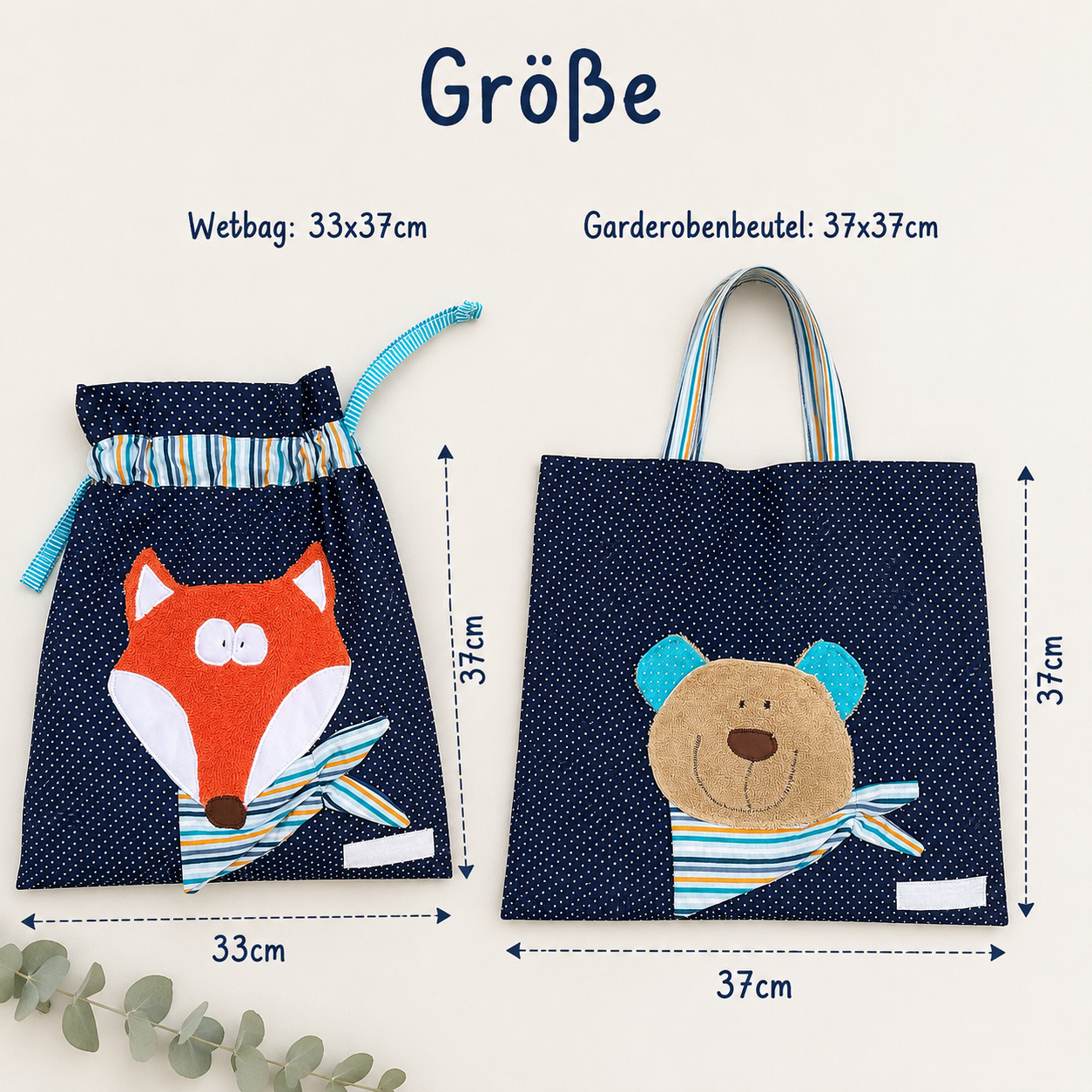 Kindergartenset Fuchs & Bär | Wetbag & Garderobenbeutel | Geschenk zum Kindergartenstart