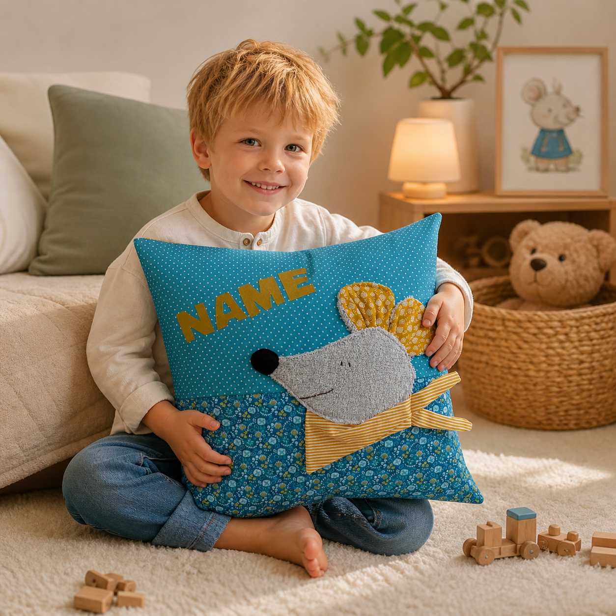 Kinderkissen Maus personalisiert mit Namen – Kuschelkissen für Kinder