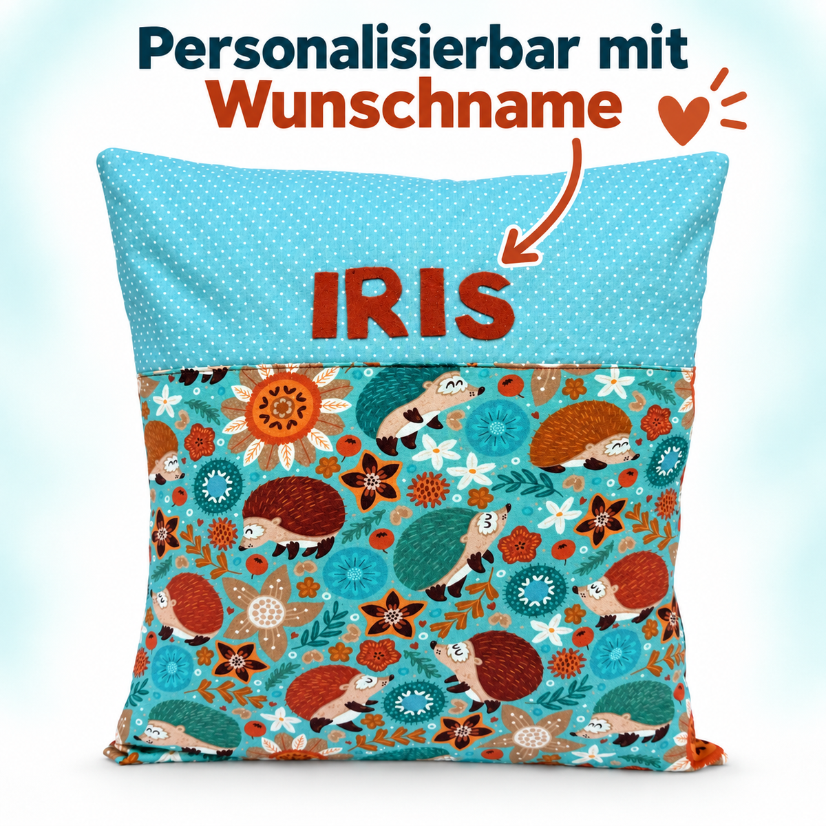 Personalisiertes Kissen für Kinder – Igel mit Wunschname