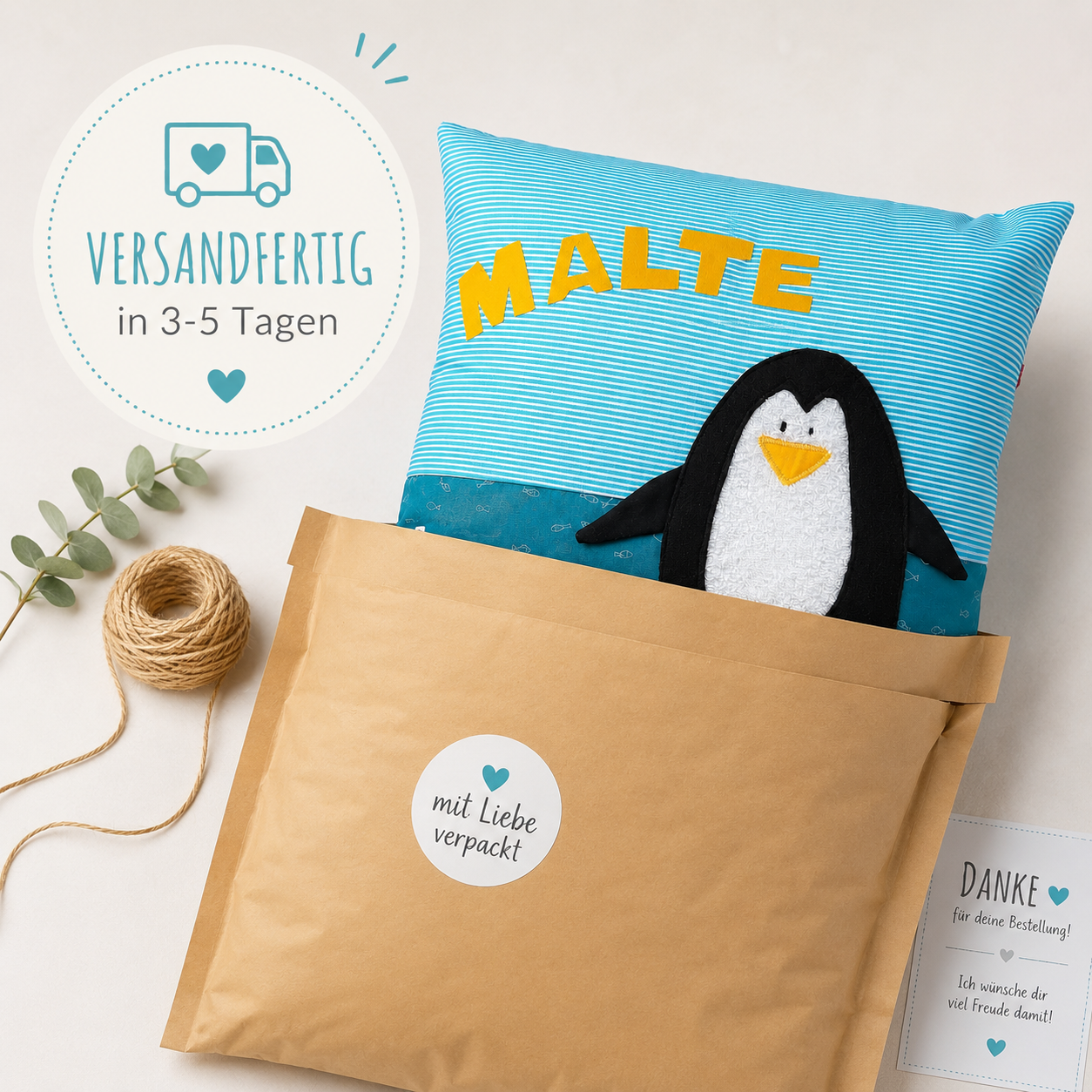 Kissen Pinguin personalisiert | Weihnachtsgeschenk Kind | Karingelchen