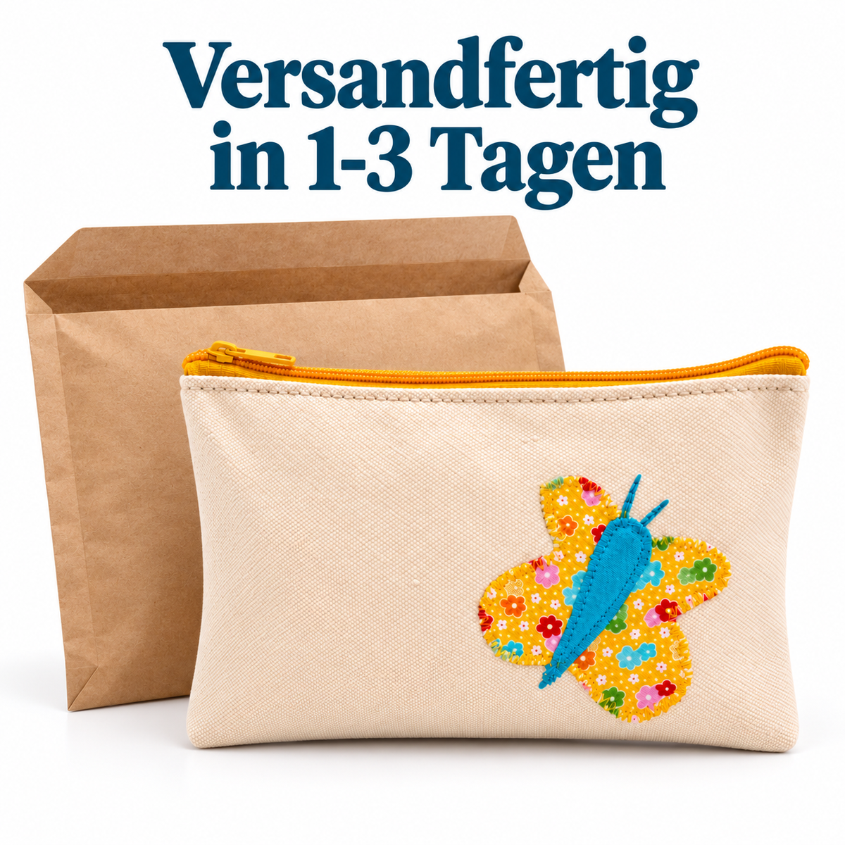 Kosmetiktasche mit Schmetterling aus Baumwolle – 21 × 12 cm