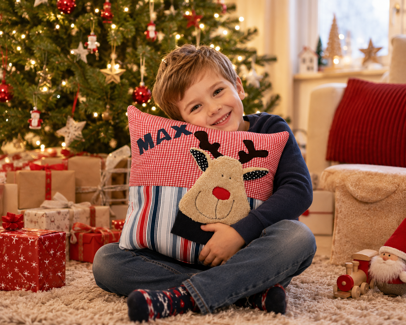 Personalisiertes Kissen Elch – Weihnachtskissen für Kinder