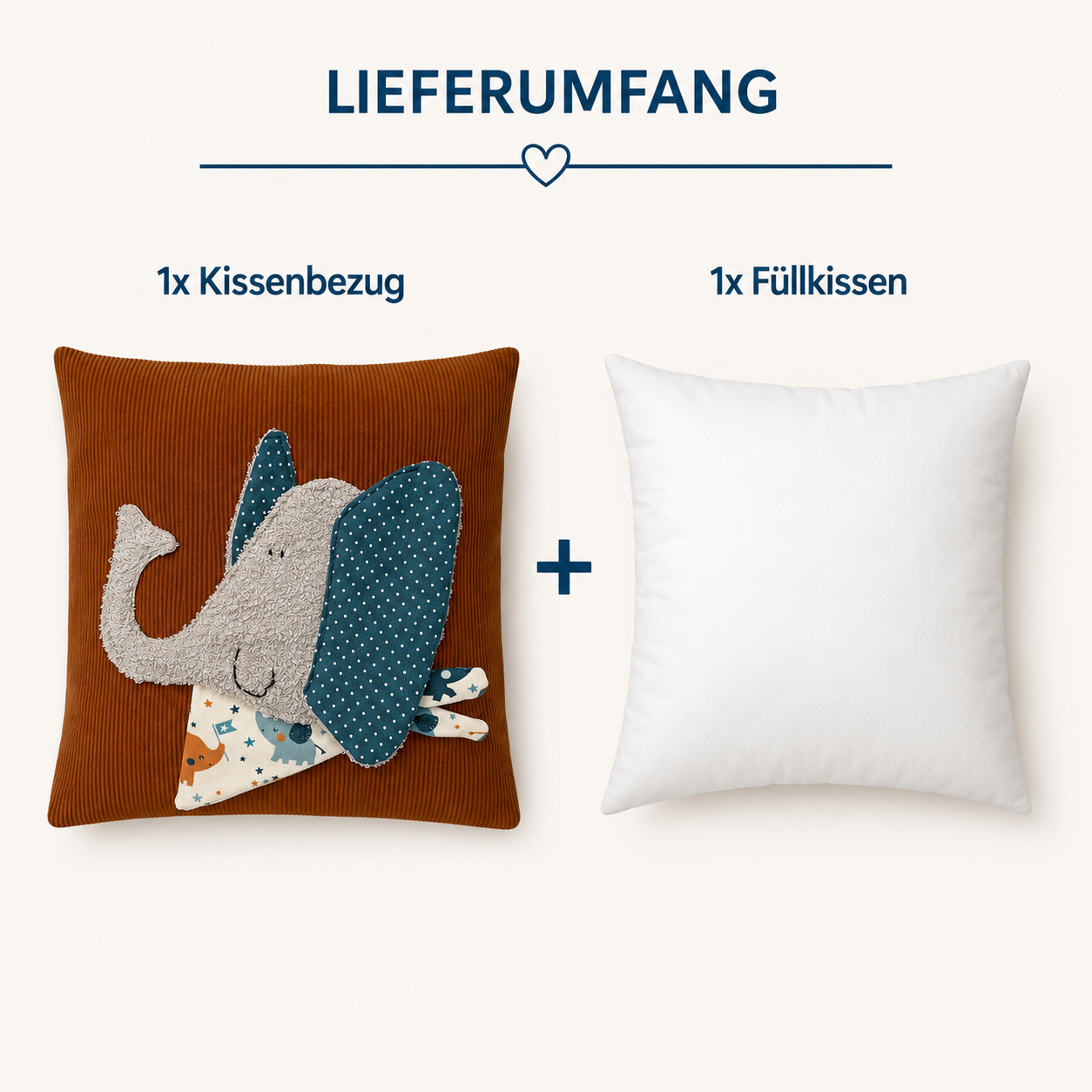 Reisekissen Elefant 30x30 cm – Handgenähtes Kinderkissen für Auto & Urlaub