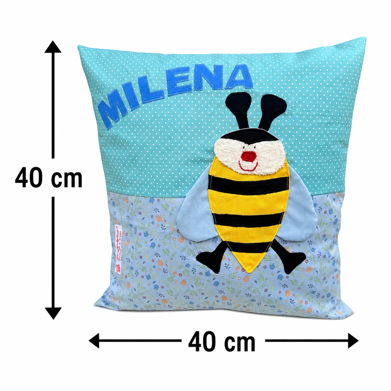 Kissen personalisiert mit Namen Biene | Handgemachtes Kinderkissen | Geschenk zum 1. Geburtstag
