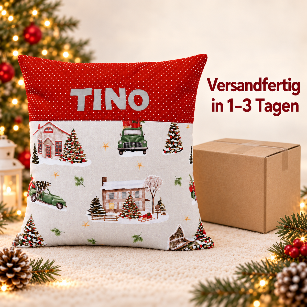 Personalisiertes Weihnachtskissen mit Namen
