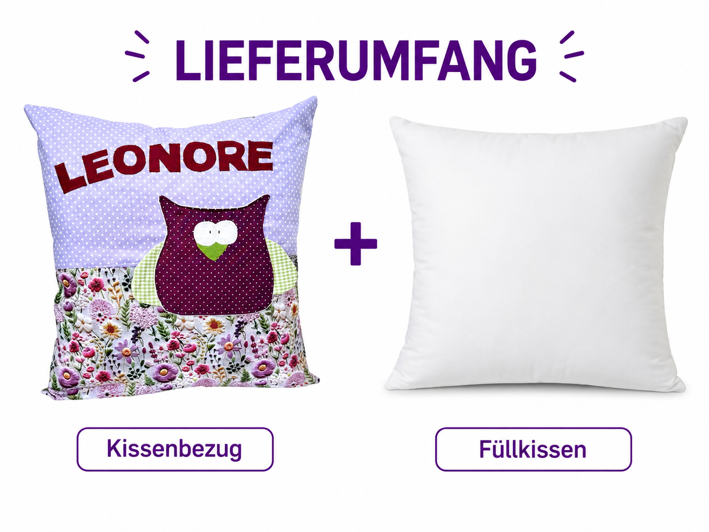 Kinderkissen Eule personalisiert – Kuschelkissen mit Namen | Geschenk zur Geburt