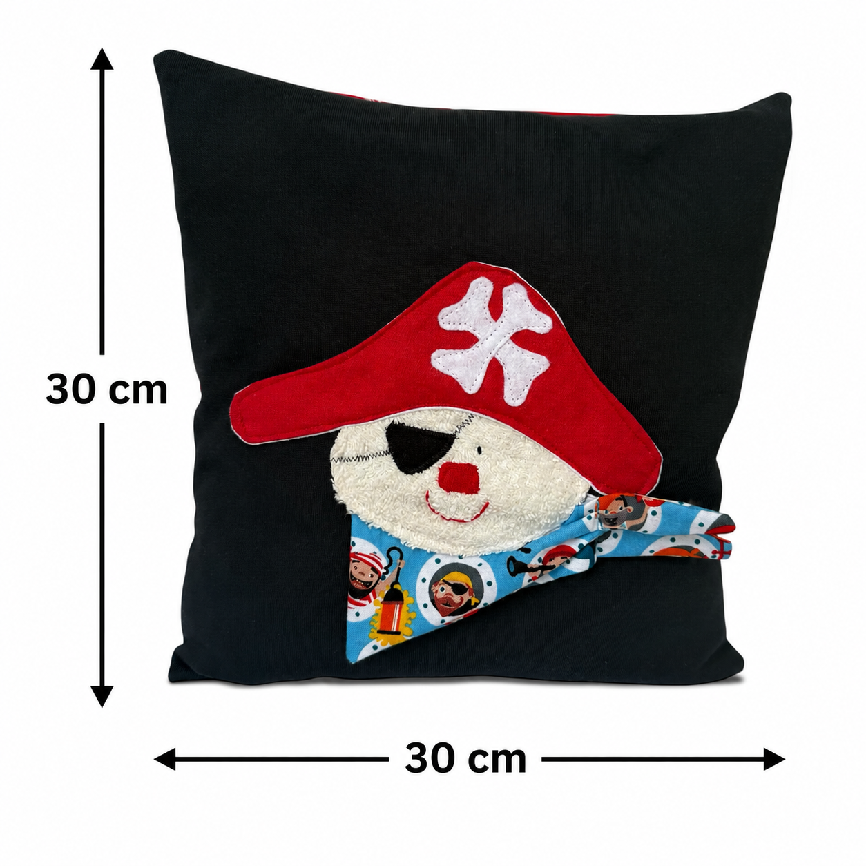 Reisekissen Pirat 30x30 cm – Handgenähtes Kinderkissen für Auto, Urlaub & Kindergarten