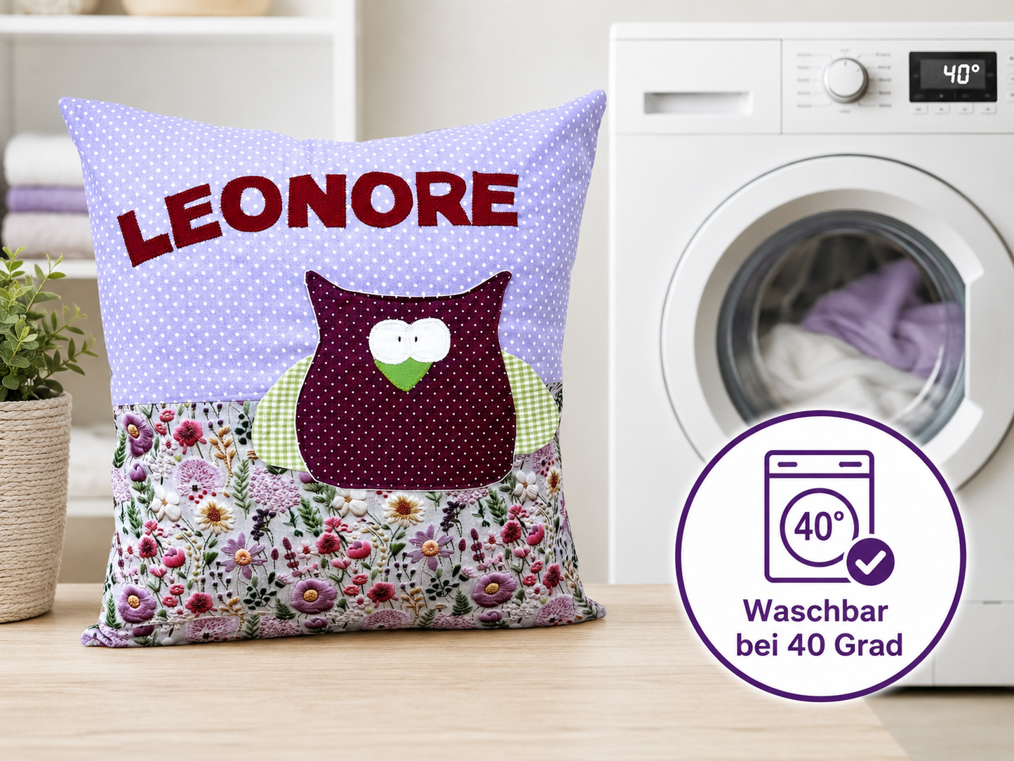 Kinderkissen Eule personalisiert – Kuschelkissen mit Namen | Geschenk zur Geburt
