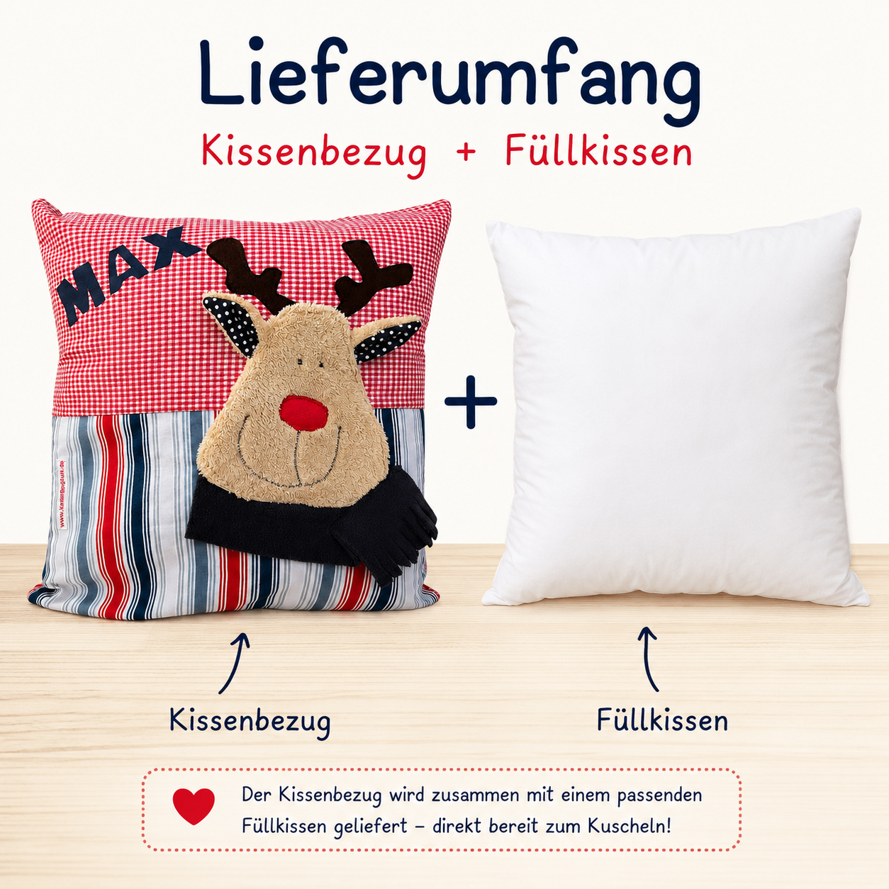 Personalisiertes Kissen Elch – Weihnachtskissen für Kinder