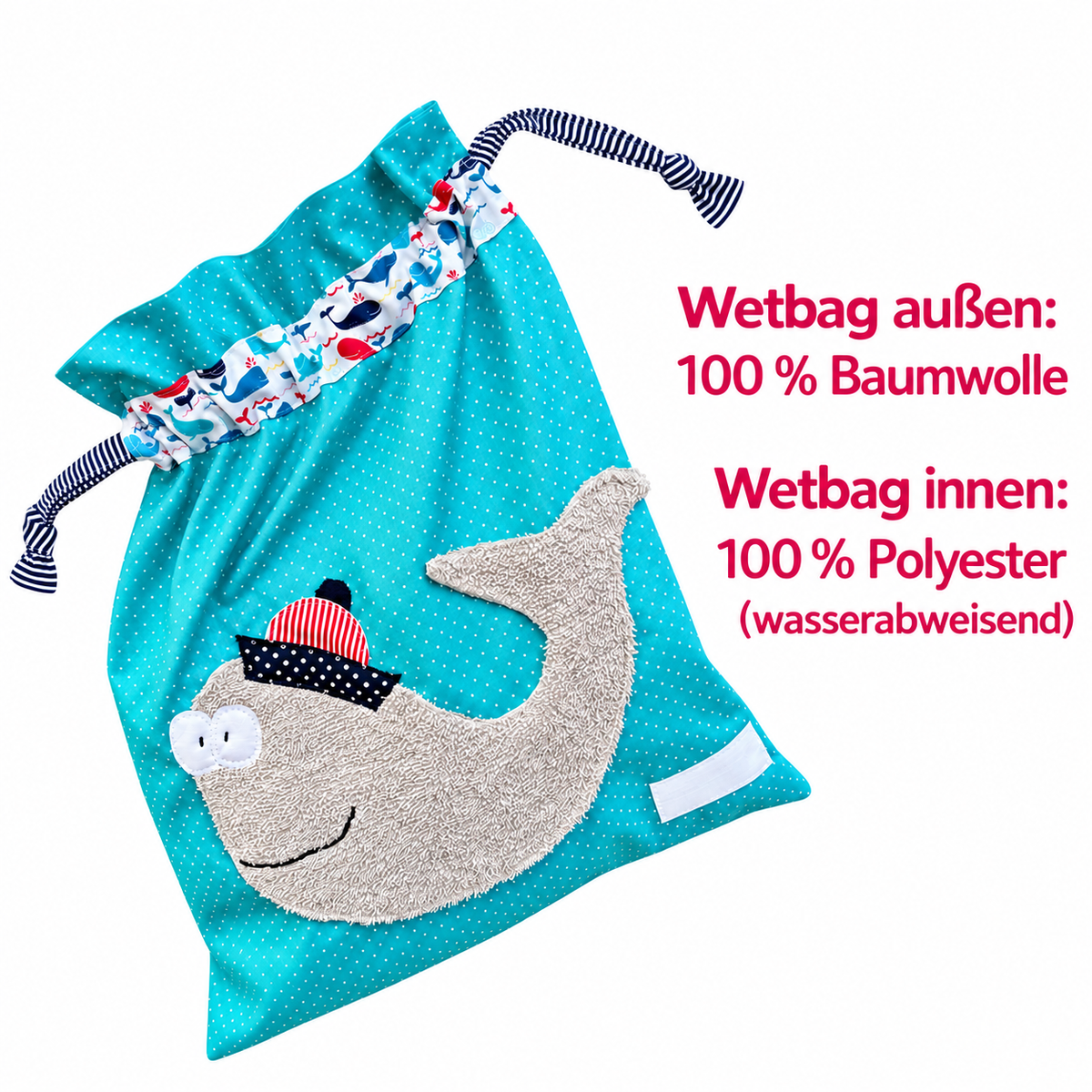Wetbag mit Wal für Kinder – personalisierbare Nasstasche 33 × 37 cm