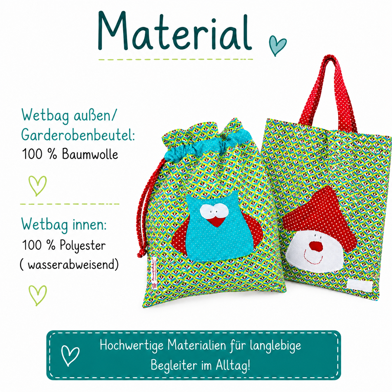 Personalisiertes KitaSet Eule – Wetbagset & Kindertasche für die Eingewöhnung Kita