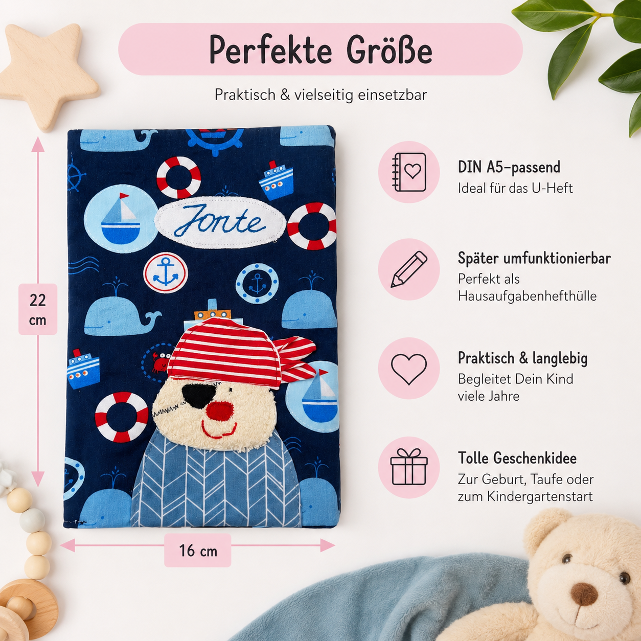 Personalisierte Hülle für U Heft | Baby Erstausstattung | Kinderuntersuchungsheft