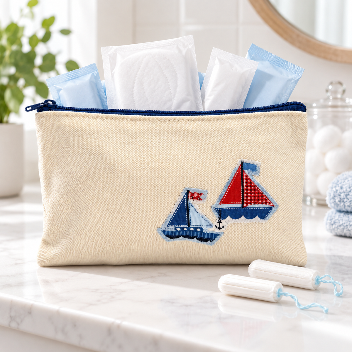Kosmetiktasche mit Segelbooten – Mitbringsel für Freundin